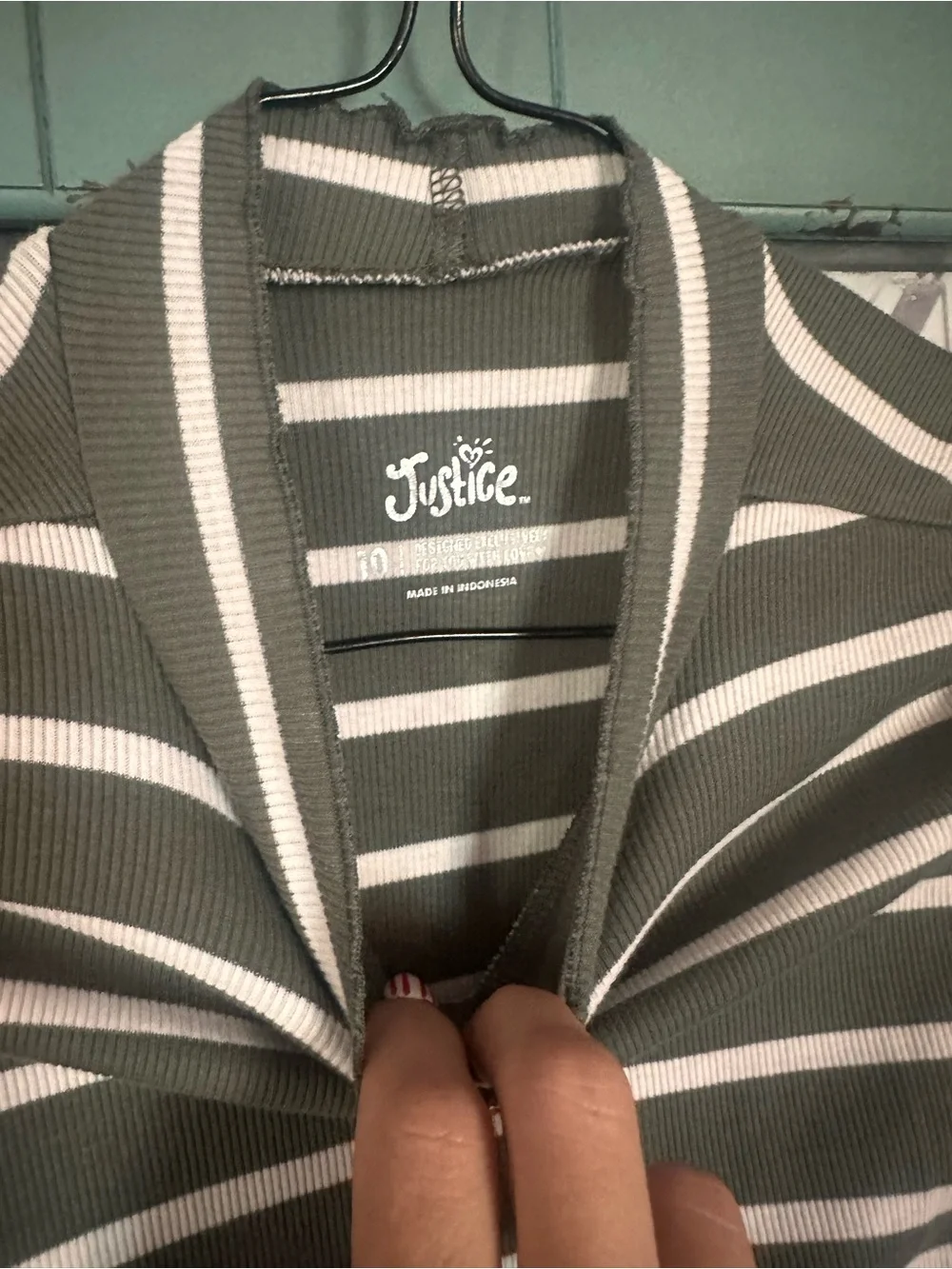 Justice Olive and White Striped Short-Sleeve Tee